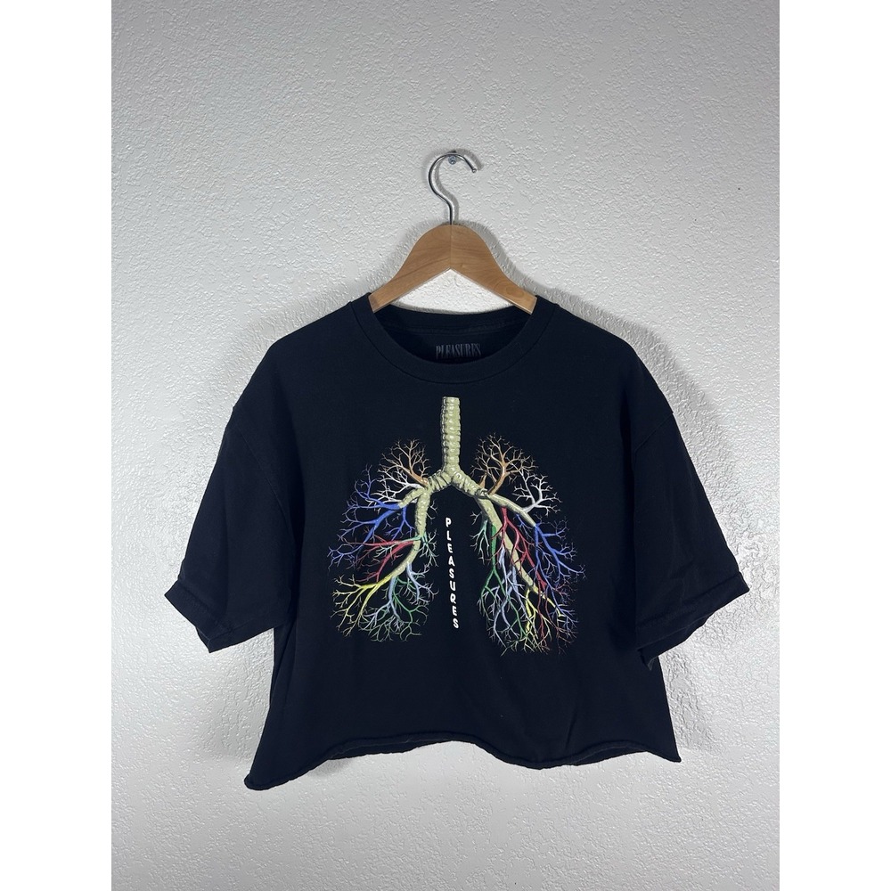 Pleasures Lungs Graphic Cropped Boxy T-Shirt Black Size Large Made in Haiti